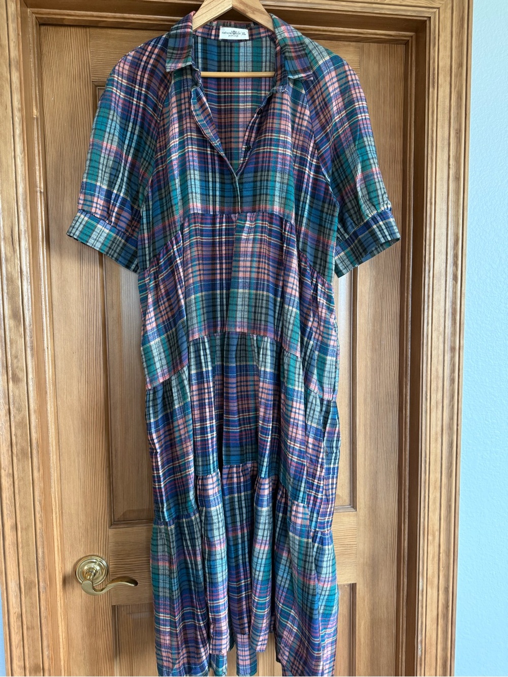 NATURAL LIFE Multicolor Plaid Button-Front Shirt Dress